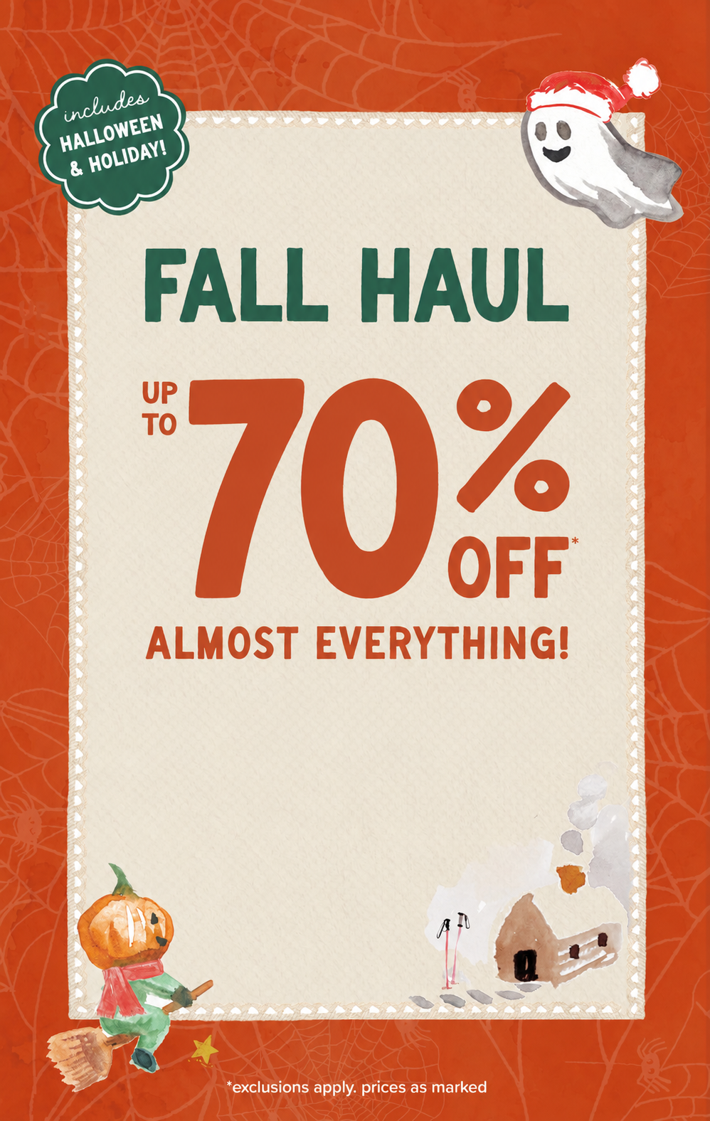 Fall Haul promotional sale banner with up to 70% off almost everything.