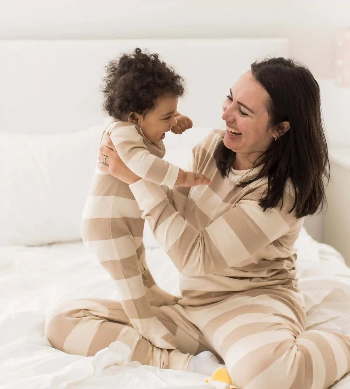 Mommy & Me Rugby Stripe Organic Cotton Sleeper - Oat