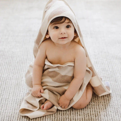Organic Cotton Rugby Stripe Woven Terry Towel & Washcloth Set - Oat