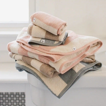 Organic Cotton Rugby Stripe Woven Terry Towel & Washcloth Set - Quarry
