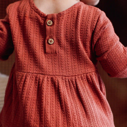 Dotted Rib Organic Cotton Dress - Sequoia Bark Red